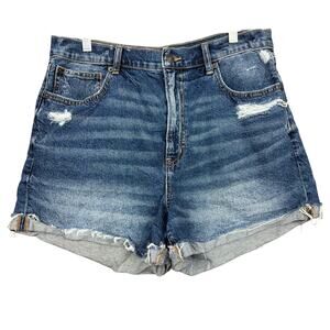 American Eagle Womens Shorts Blue Denim Distressed Highest Rise 90s Boyfriend 14